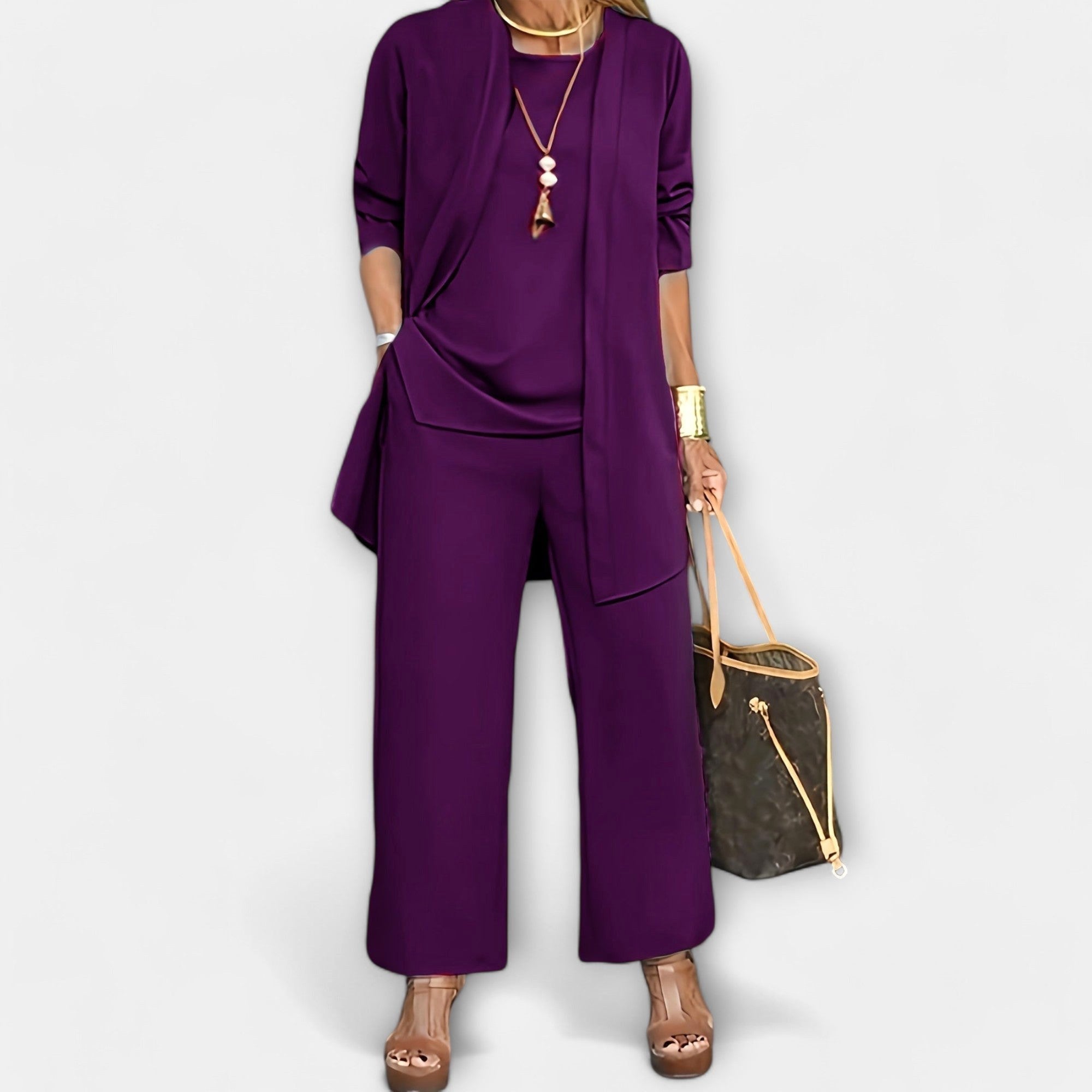 Ewa | Damen Dreiteiler-Loungeset, weiches Strick-Cardigan-Set | Nomadnts | Nomadnts