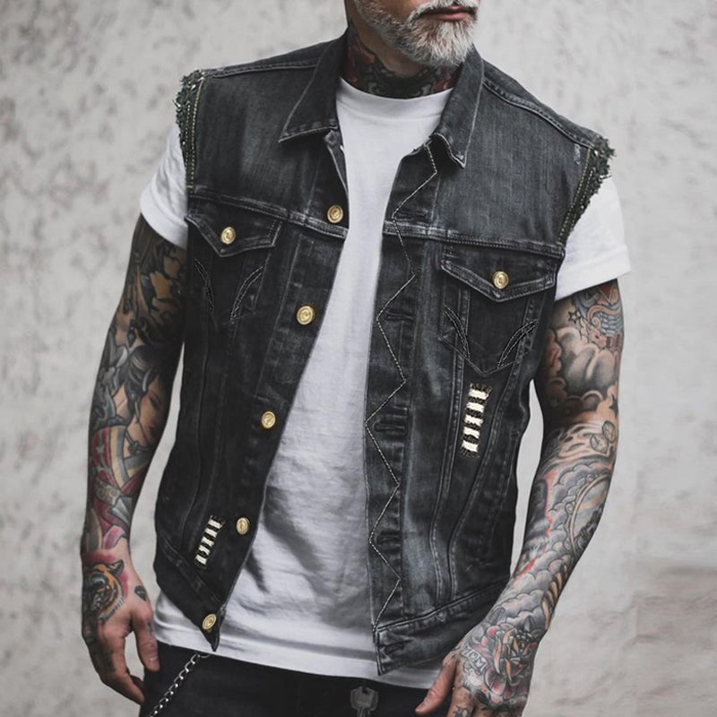 Fabian | Herren-Denim-Weste, Ärmellos mit markanter Streetwear-Silhouette | Nomad NTS | Schwarz