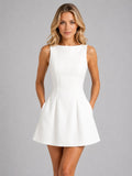Felicity | Damen ärmelloses A-Linien-Minikleid, strukturiert geschnittenes Kleid | Nomadnts | White