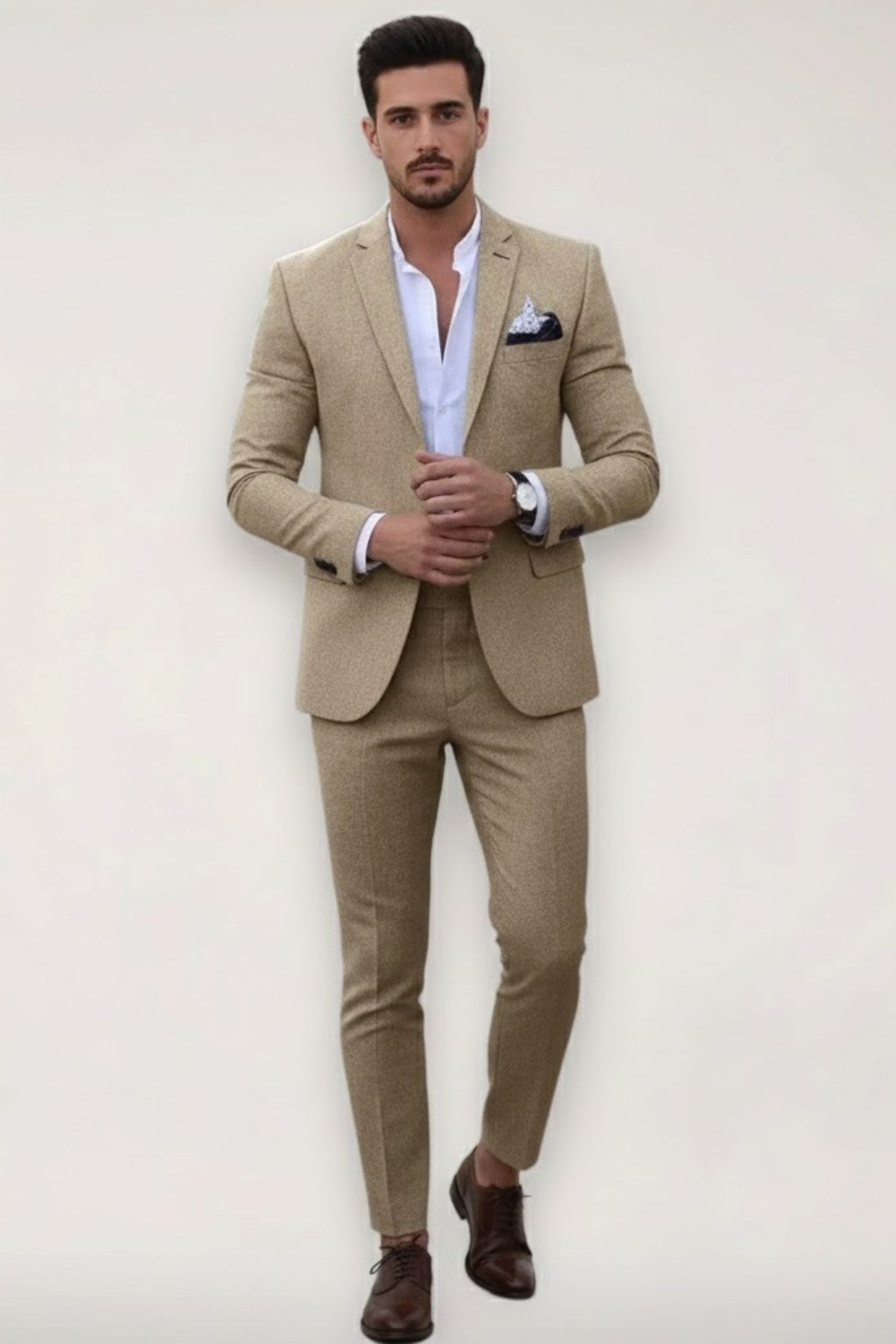 Finley | Herren schmal geschnittenes Anzug-Set, tailliert geschnittener Blazer-Anzug | Nomadnts | Khaki