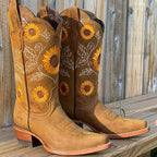 Florence | Damen Stiefel im Bohemian-Stil, Stiefeletten mit Sonnenblumen-Muster | Nomadnts | Khaki