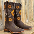 Florence | Damen Stiefel im Bohemian-Stil, Stiefeletten mit Sonnenblumen-Muster | Nomadnts | Dark Brown