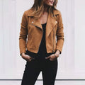 Florence | Damen verkürzte Wildlederjacke mit asymmetrischem Reißverschluss, Jacke im Moto-Stil | Nomadnts | Khaki