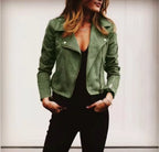Florence | Damen verkürzte Wildlederjacke mit asymmetrischem Reißverschluss, Jacke im Moto-Stil | Nomadnts | Green