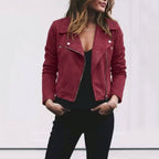 Florence | Damen verkürzte Wildlederjacke mit asymmetrischem Reißverschluss, Jacke im Moto-Stil | Nomadnts | Burgundy