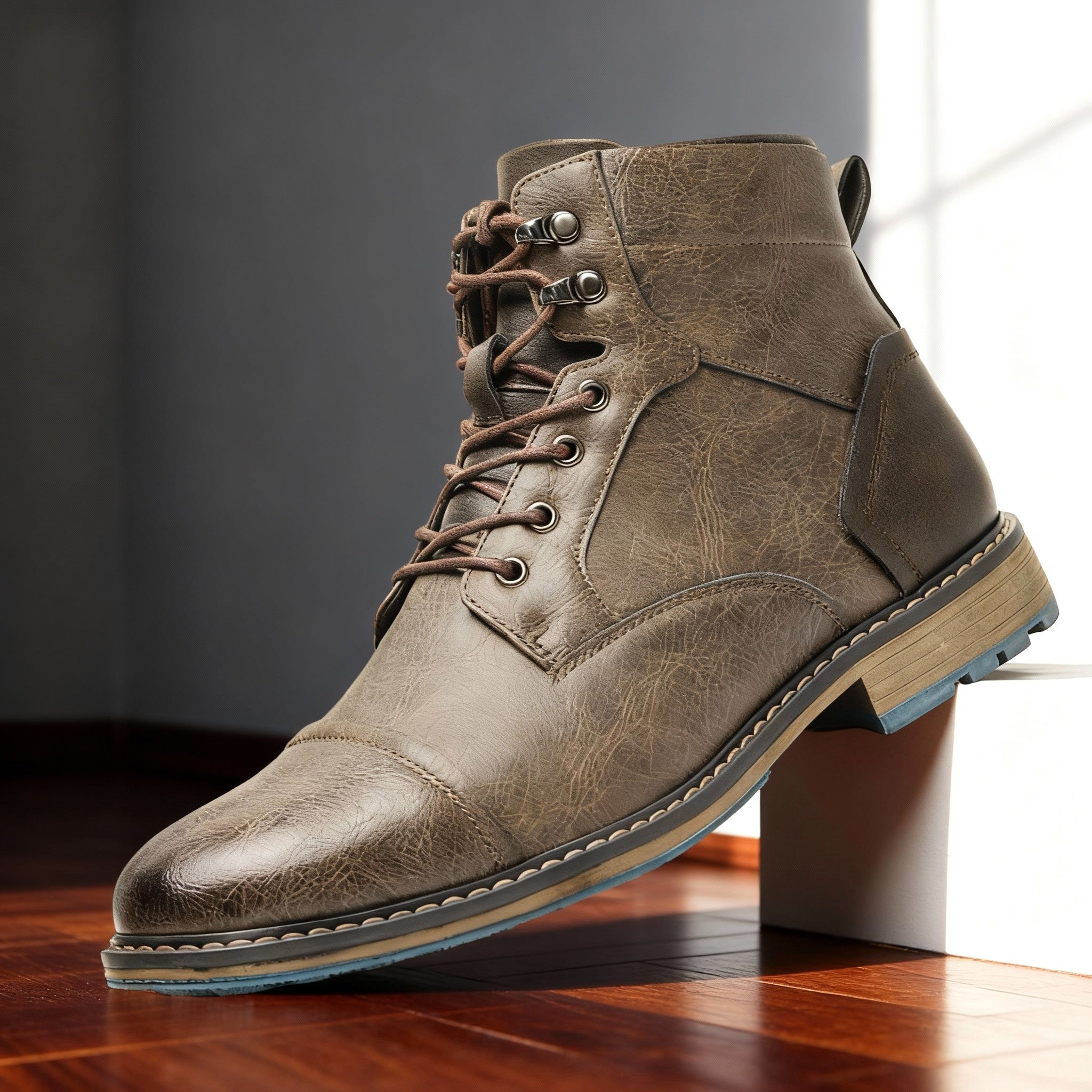 Franz | Herren Schnürboots mit verstärkter Zehenkappe, Robuste Stiefeletten | Nomad NTS | Grau-braun