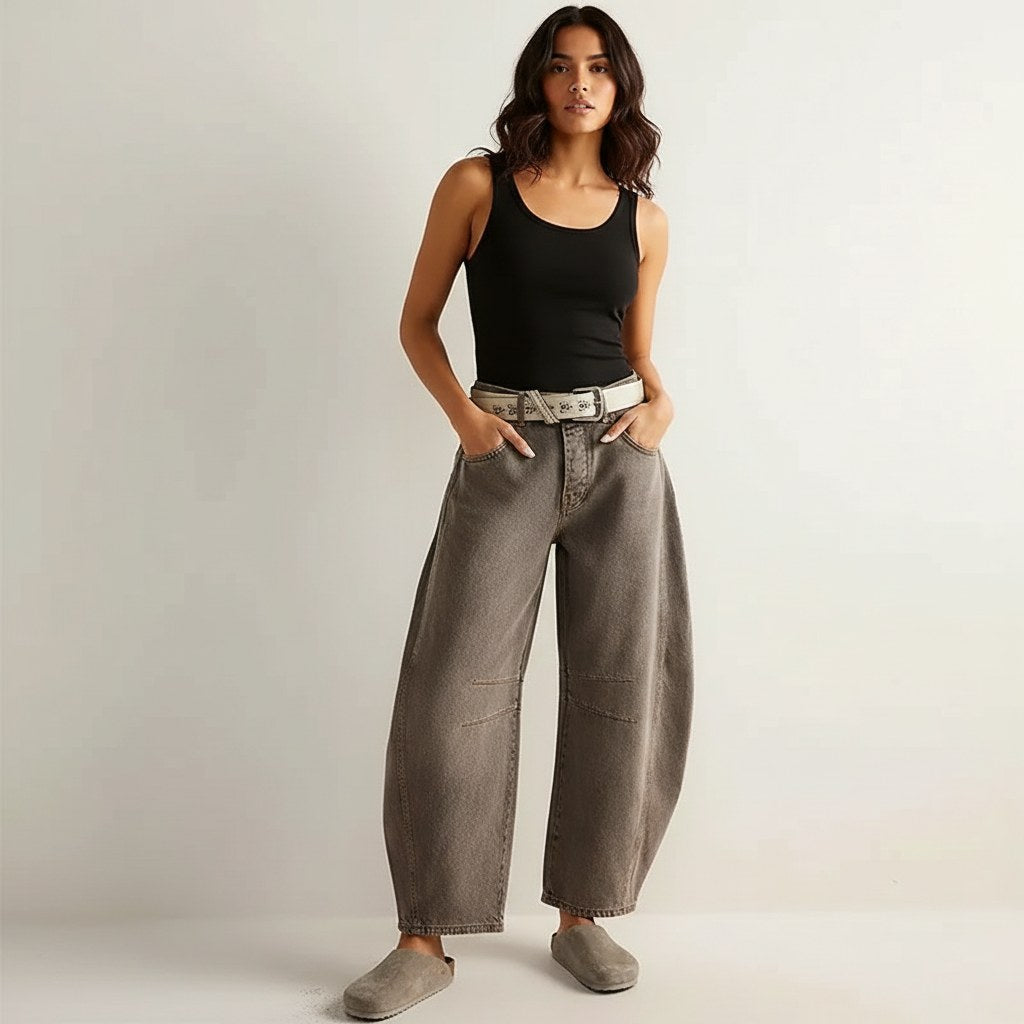 Freya | Damen locker geschnittene Barrel-Jeans, Denim-Jeans mit hoher Taille | Nomadnts | Braun