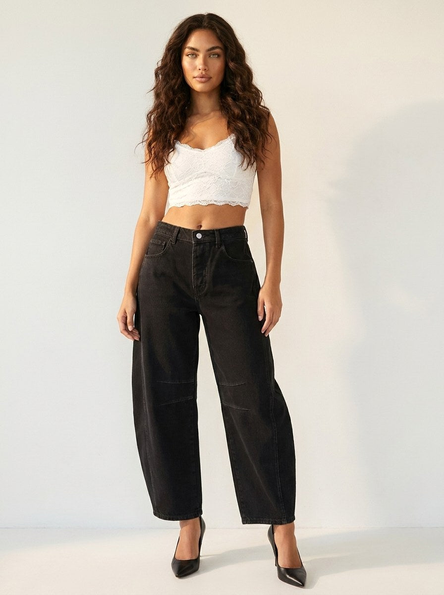 Freya | Damen locker geschnittene Barrel-Jeans, Denim-Jeans mit hoher Taille | Nomadnts | Weiß