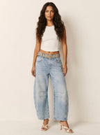 Freya | Damen locker geschnittene Barrel-Jeans, Denim-Jeans mit hoher Taille | Nomadnts | Dunkelblau