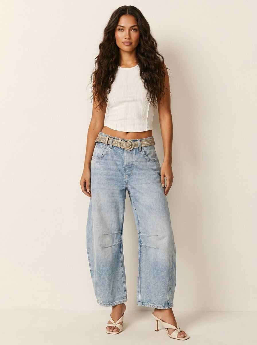 Freya | Damen locker geschnittene Barrel-Jeans, Denim-Jeans mit hoher Taille | Nomadnts | Dunkelblau