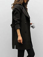 Genevieve | Damen zweireihiger mittellanger Mantel, Herbstmantel mit Reverskragen | Nomadnts | Brown