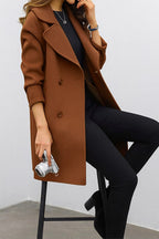Genevieve | Damen zweireihiger mittellanger Mantel, Herbstmantel mit Reverskragen | Nomadnts | Black