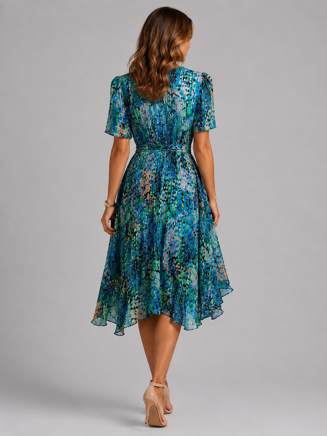 Georgia | Damen Midikleid mit V-Ausschnitt und fließender Silhouette, Kleid für Hochzeitsgäste | Nomadnts | Multi