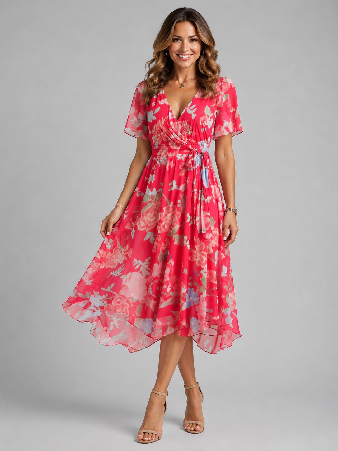 Georgia | Damen Midikleid mit V-Ausschnitt und fließender Silhouette, Kleid für Hochzeitsgäste | Nomadnts | Nomadnts