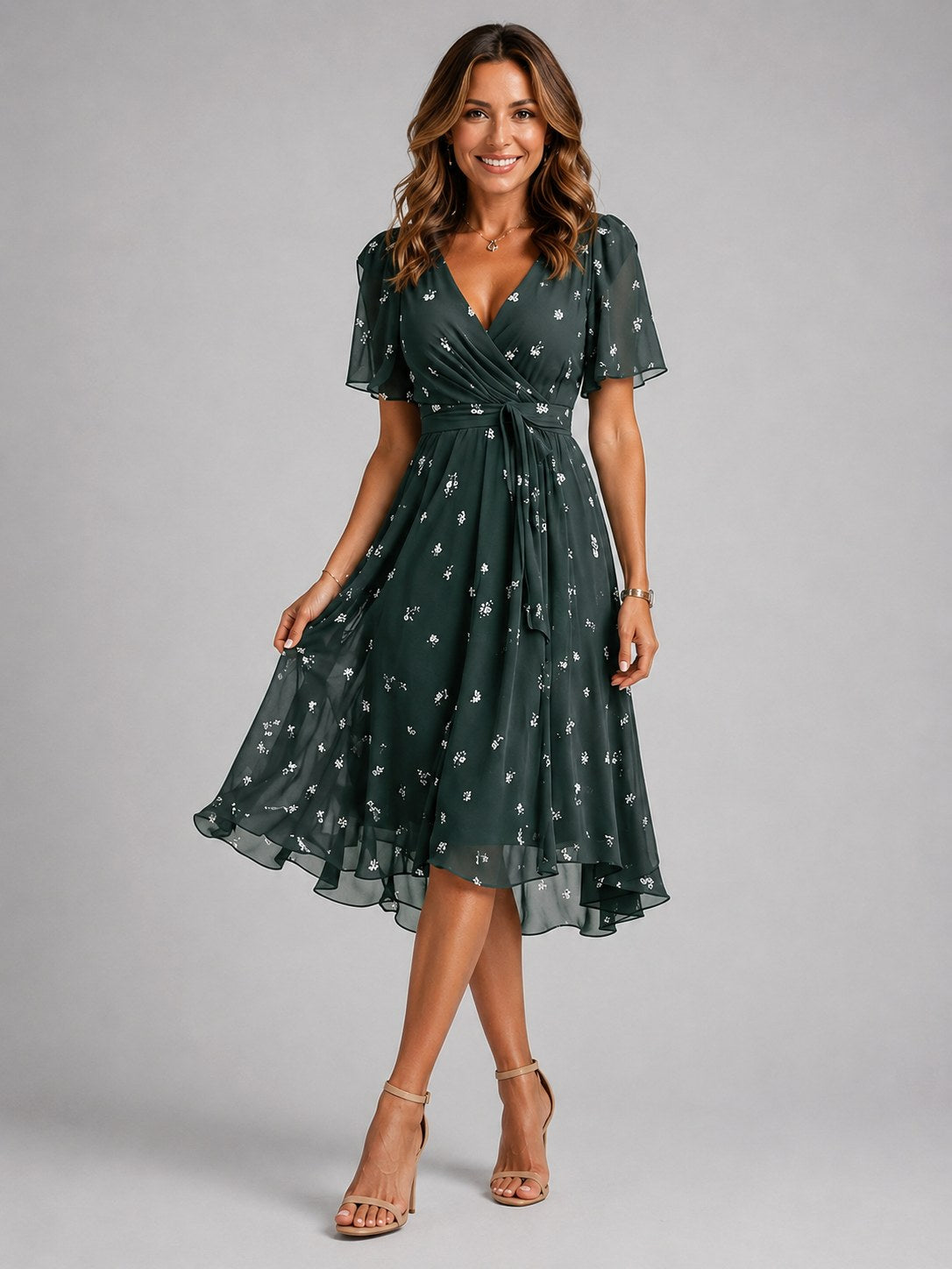 Georgia | Damen Midikleid mit V-Ausschnitt und fließender Silhouette, Kleid für Hochzeitsgäste | Nomadnts | Nomadnts