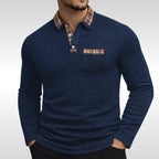 Günter | Herren-Poloshirt aus Waffelpiqué mit Karomuster, Klassisches Poloshirt | Nomad NTS | Blue