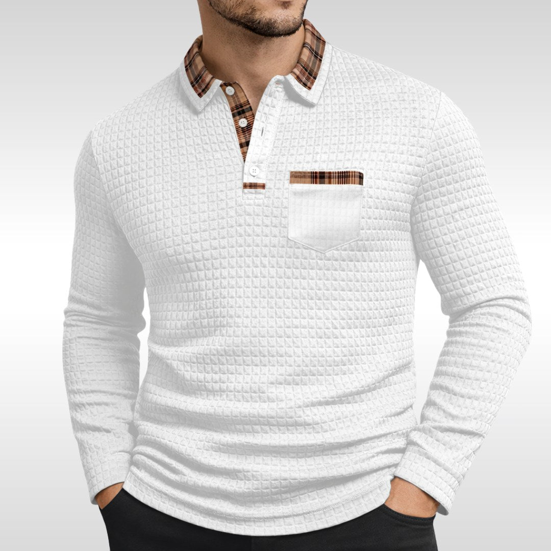 Günter | Herren-Poloshirt aus Waffelpiqué mit Karomuster, Klassisches Poloshirt | Nomad NTS | White