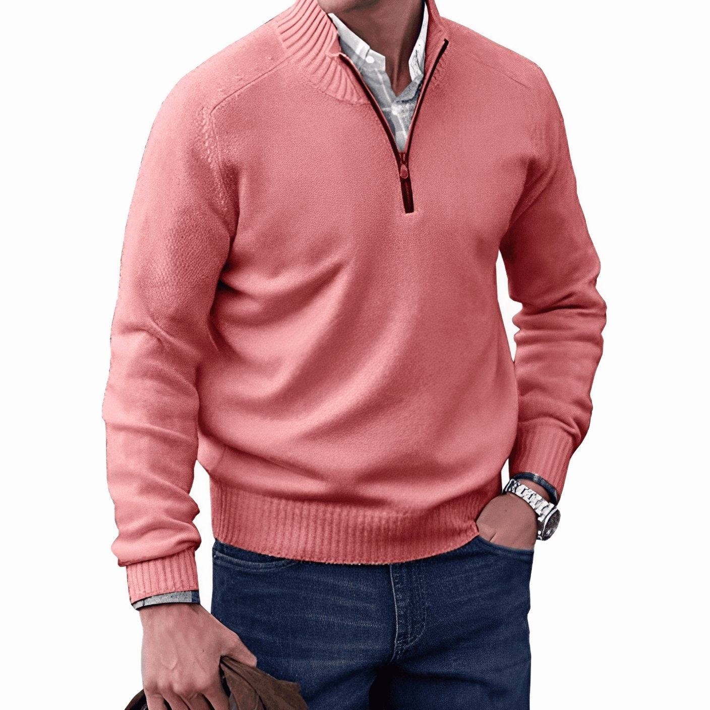 Gustav | Herren Strickpullover mit Reißverschluss und Stehkragen, Langarm Pullover | Nomad NTS | Blue