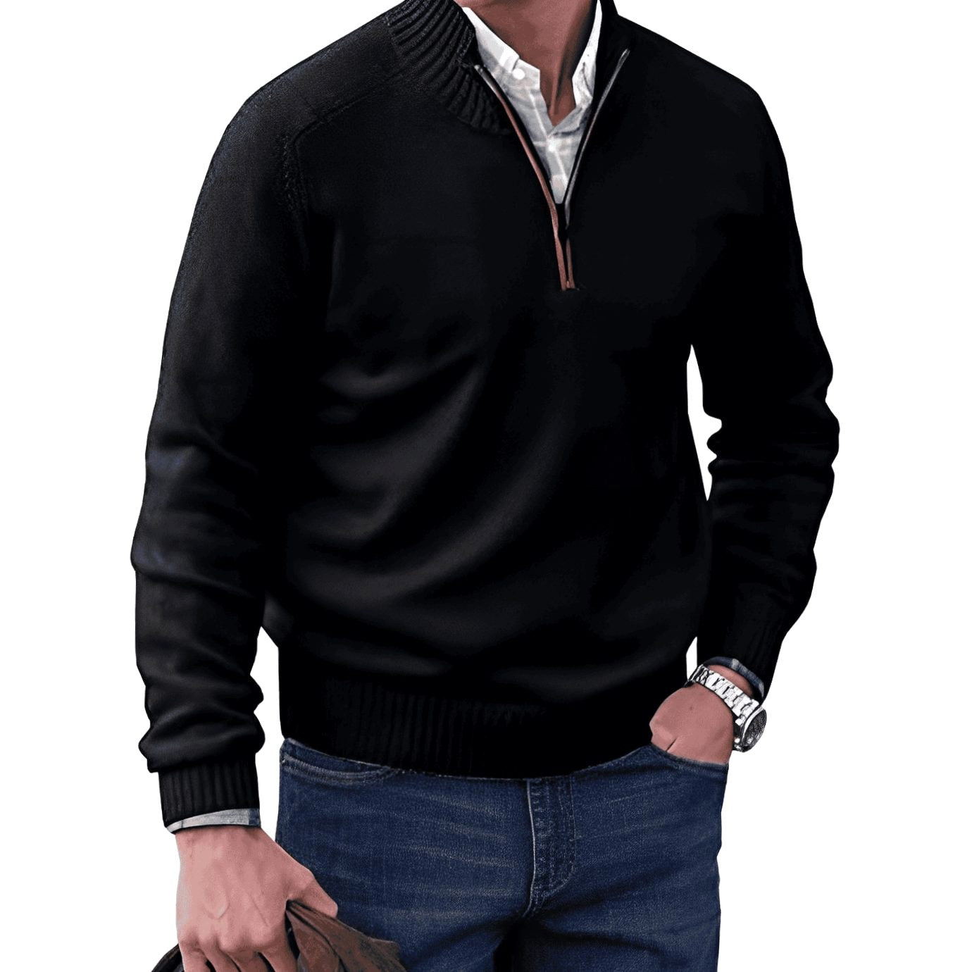 Gustav | Herren Strickpullover mit Reißverschluss und Stehkragen, Langarm Pullover | Nomad NTS