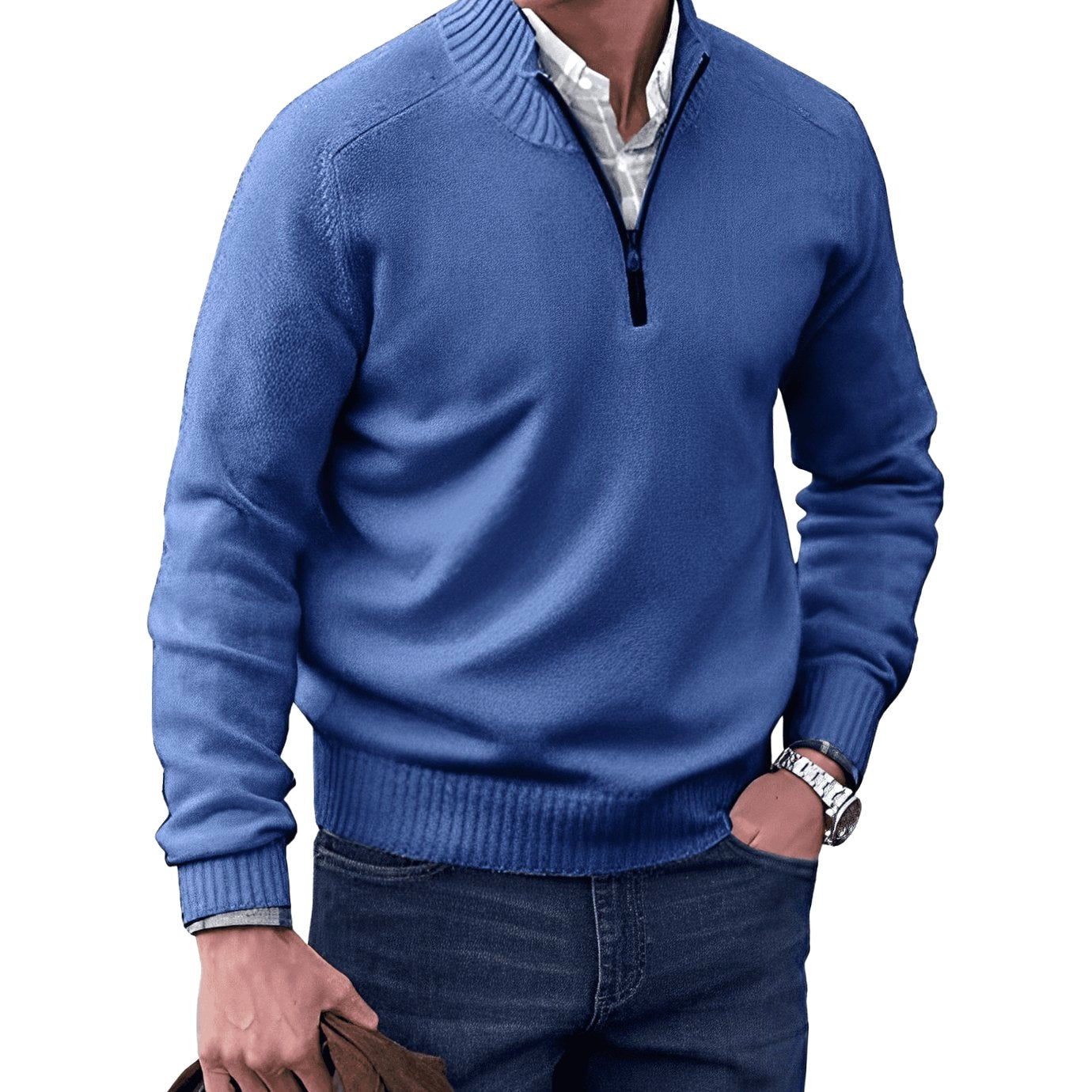 Gustav | Herren Strickpullover mit Reißverschluss und Stehkragen, Langarm Pullover | Nomad NTS | Pink