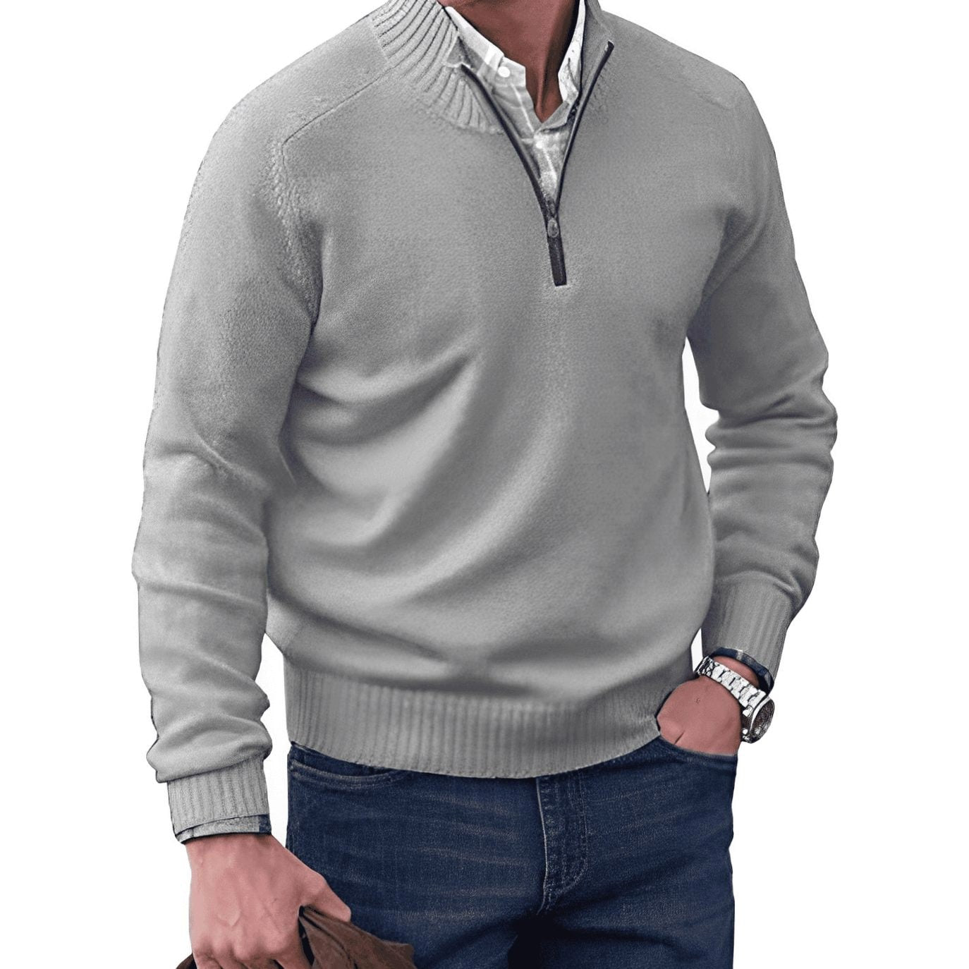 Gustav | Herren Strickpullover mit Reißverschluss und Stehkragen, Langarm Pullover | Nomad NTS | Purple