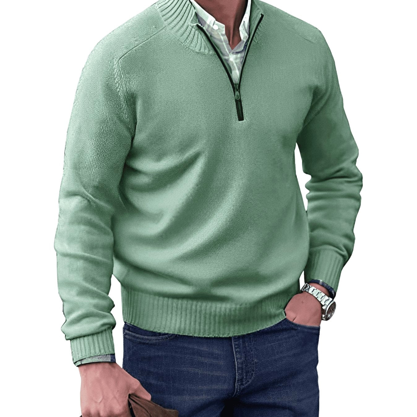 Gustav | Herren Strickpullover mit Reißverschluss und Stehkragen, Langarm Pullover | Nomad NTS | Red