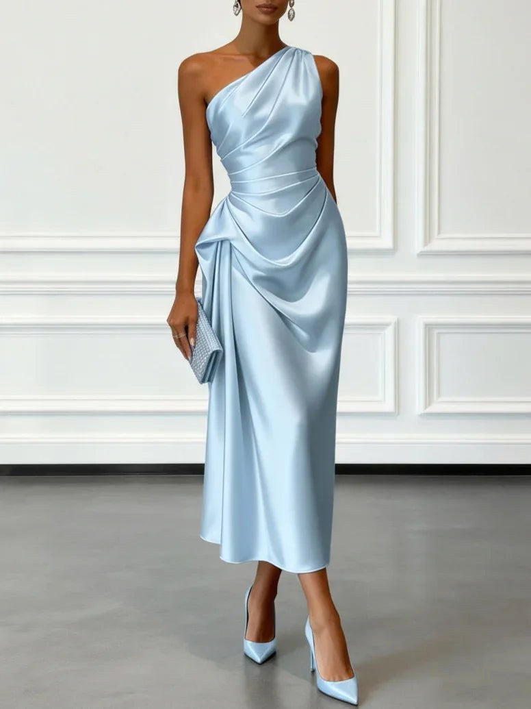 Helene | Damen Satin-Maxikleid mit One-Shoulder-Design, Elegantes Abendkleid | Nomad NTS