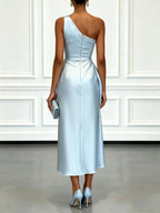 Helene | Damen Satin-Maxikleid mit One-Shoulder-Design, Elegantes Abendkleid | Nomad NTS