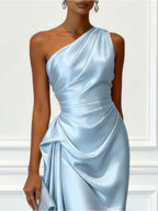 Helene | Damen Satin-Maxikleid mit One-Shoulder-Design, Elegantes Abendkleid | Nomad NTS