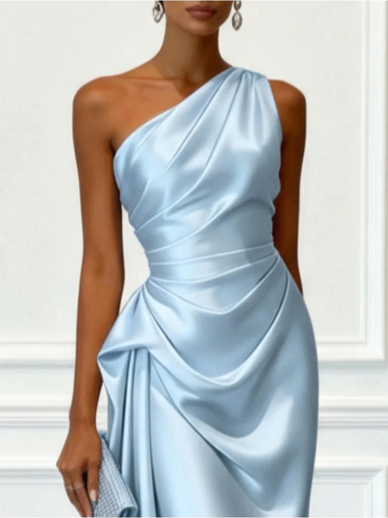 Helene | Damen Satin-Maxikleid mit One-Shoulder-Design, Elegantes Abendkleid | Nomad NTS