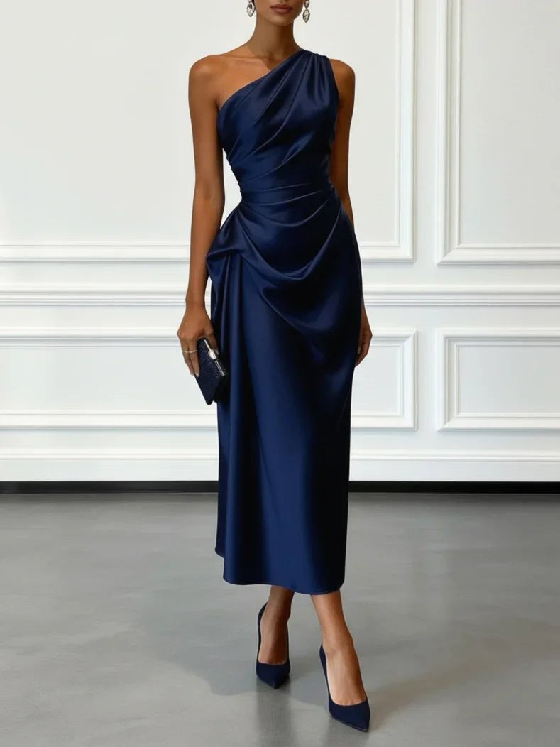 Helene | Damen Satin-Maxikleid mit One-Shoulder-Design, Elegantes Abendkleid | Nomad NTS