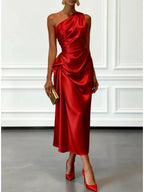 Helene | Damen Satin-Maxikleid mit One-Shoulder-Design, Elegantes Abendkleid | Nomad NTS