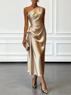 Helene | Damen Satin-Maxikleid mit One-Shoulder-Design, Elegantes Abendkleid | Nomad NTS