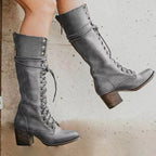 Henriette | Damen Leder-Combat-Boots zum Schnüren, Stiefeletten mit Blockabsatz | Nomadnts | Nomadnts
