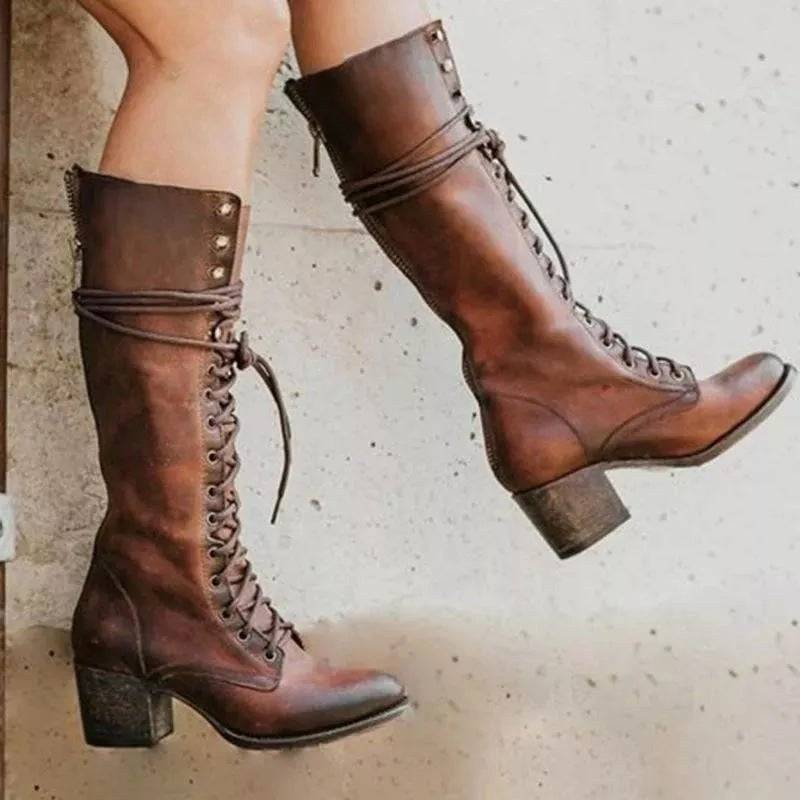 Henriette | Damen Leder-Combat-Boots zum Schnüren, Stiefeletten mit Blockabsatz | Nomadnts | Nomadnts