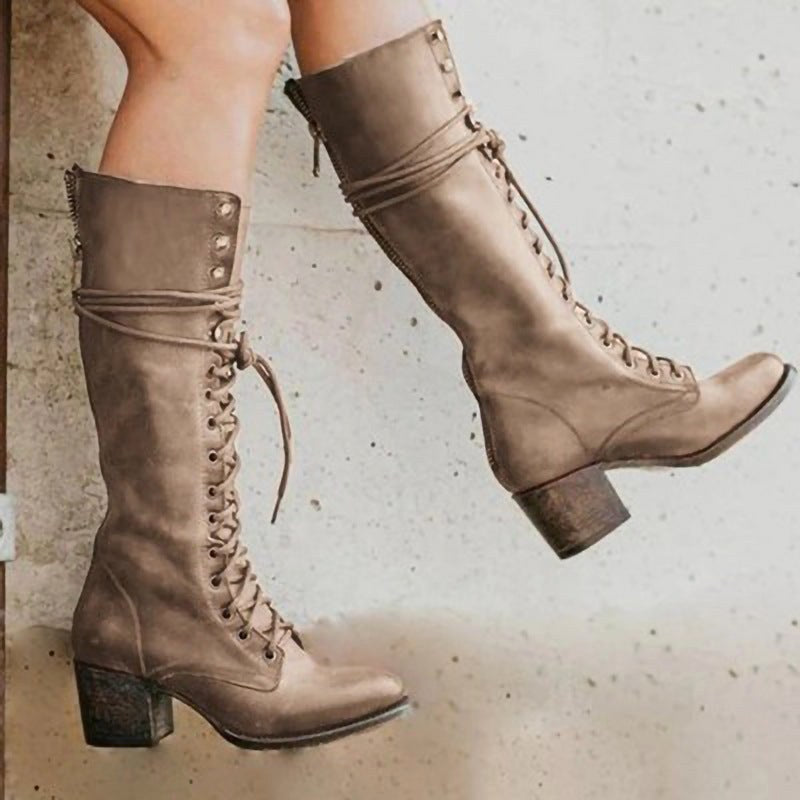 Henriette | Damen Leder-Combat-Boots zum Schnüren, Stiefeletten mit Blockabsatz | Nomadnts | Nomadnts