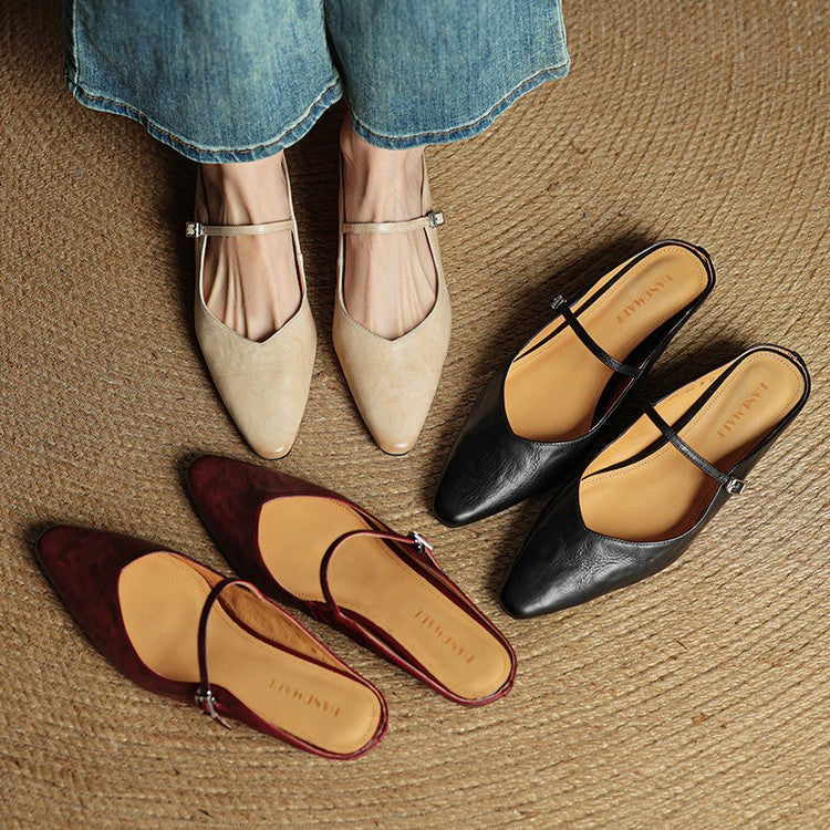 Holly | Damen Leder-Mary-Jane-Mules, spitz zulaufende Komfortschuhe | Nomadnts | Nomadnts