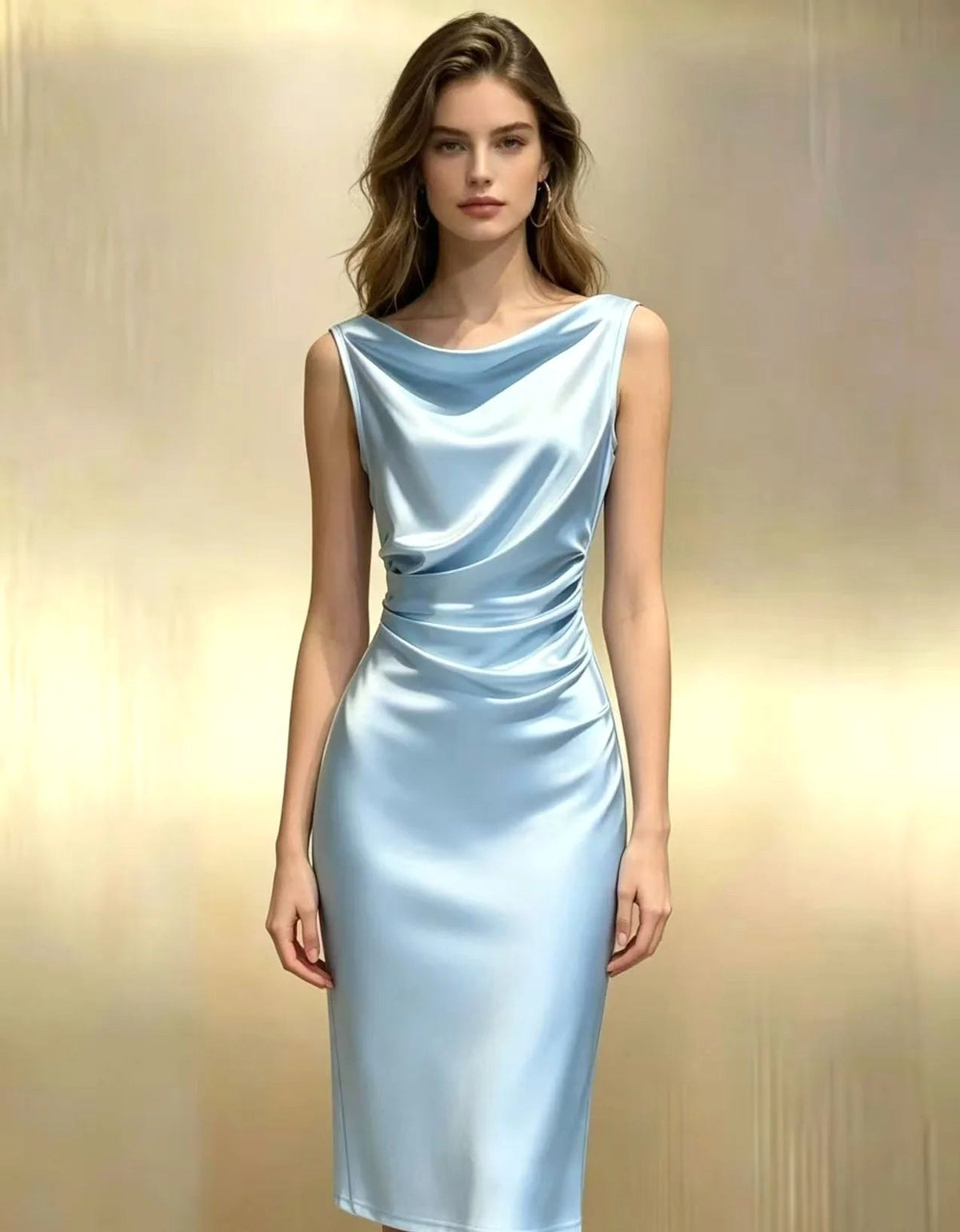 Ingrid | Damen Satinkleid Midi Ärmellos, Elegantes Midikleid | Nomad NTS
