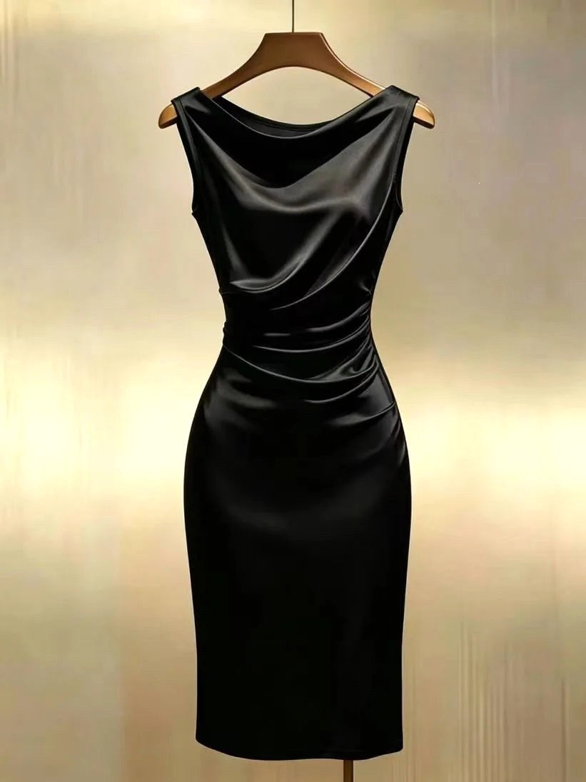 Ingrid | Damen Satinkleid Midi Ärmellos, Elegantes Midikleid | Nomad NTS