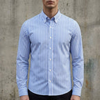 Isaac | Herren gestreiftes Baumwollmix-Button-Up-Hemd, langärmeliges Smart-Casual-Hemd | Nomadnts | Nomadnts