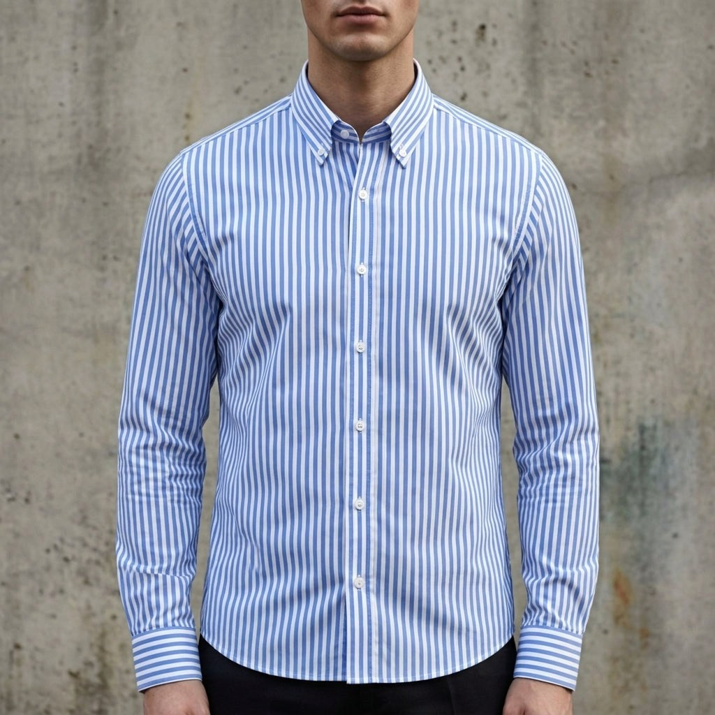 Isaac | Herren gestreiftes Baumwollmix-Button-Up-Hemd, langärmeliges Smart-Casual-Hemd | Nomadnts | Nomadnts