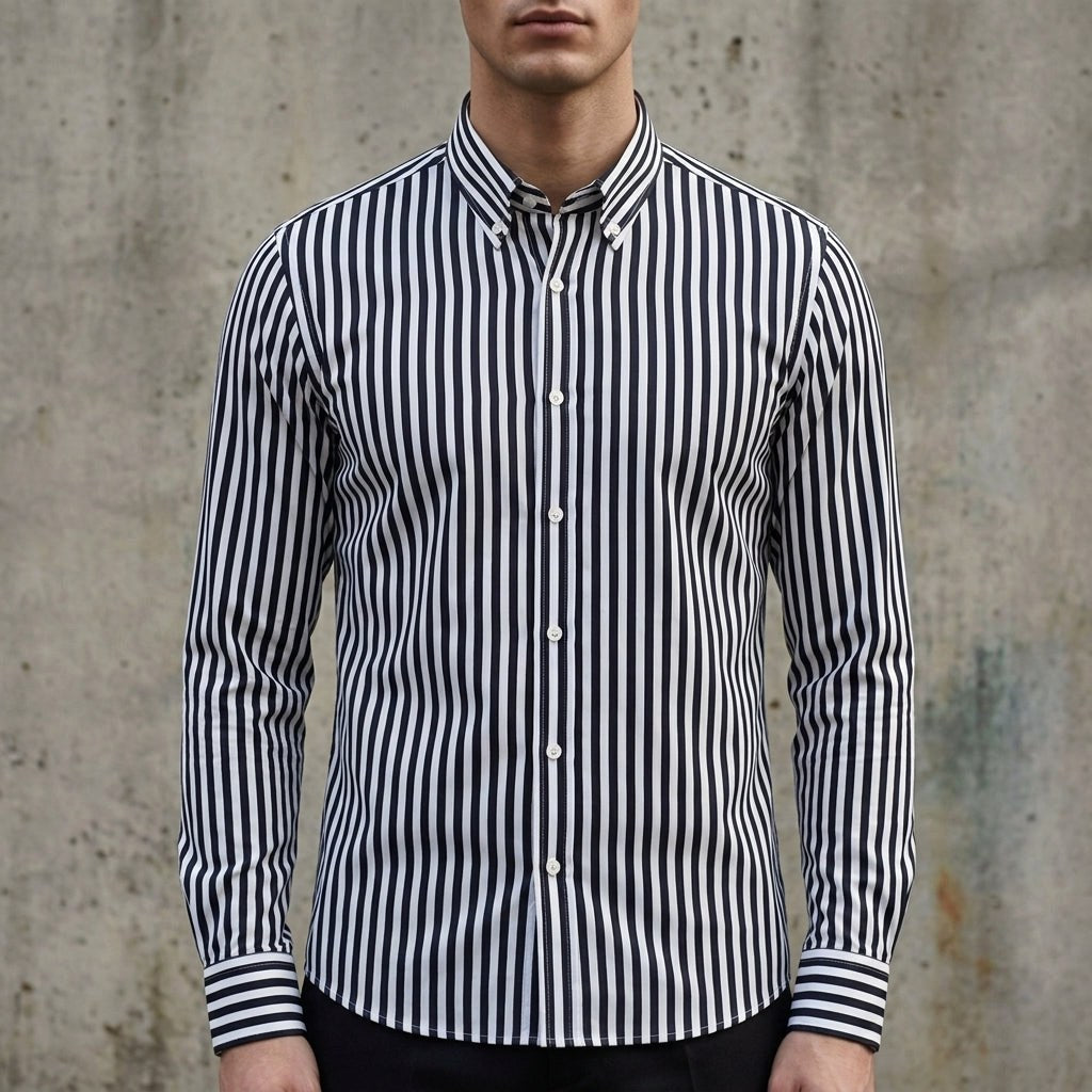 Isaac | Herren gestreiftes Baumwollmix-Button-Up-Hemd, langärmeliges Smart-Casual-Hemd | Nomadnts | Nomadnts