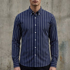 Isaac | Herren gestreiftes Baumwollmix-Button-Up-Hemd, langärmeliges Smart-Casual-Hemd | Nomadnts | Nomadnts