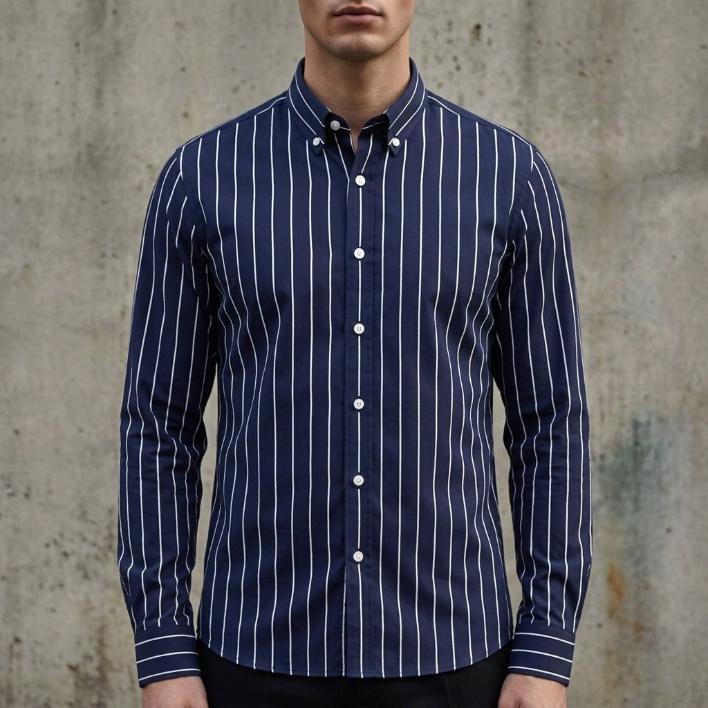 Isaac | Herren gestreiftes Baumwollmix-Button-Up-Hemd, langärmeliges Smart-Casual-Hemd | Nomadnts | Nomadnts