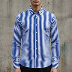 Isaac | Herren gestreiftes Baumwollmix-Button-Up-Hemd, langärmeliges Smart-Casual-Hemd | Nomadnts | Nomadnts