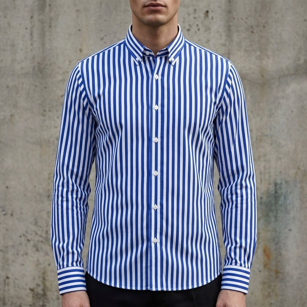 Isaac | Herren gestreiftes Baumwollmix-Button-Up-Hemd, langärmeliges Smart-Casual-Hemd | Nomadnts | Nomadnts