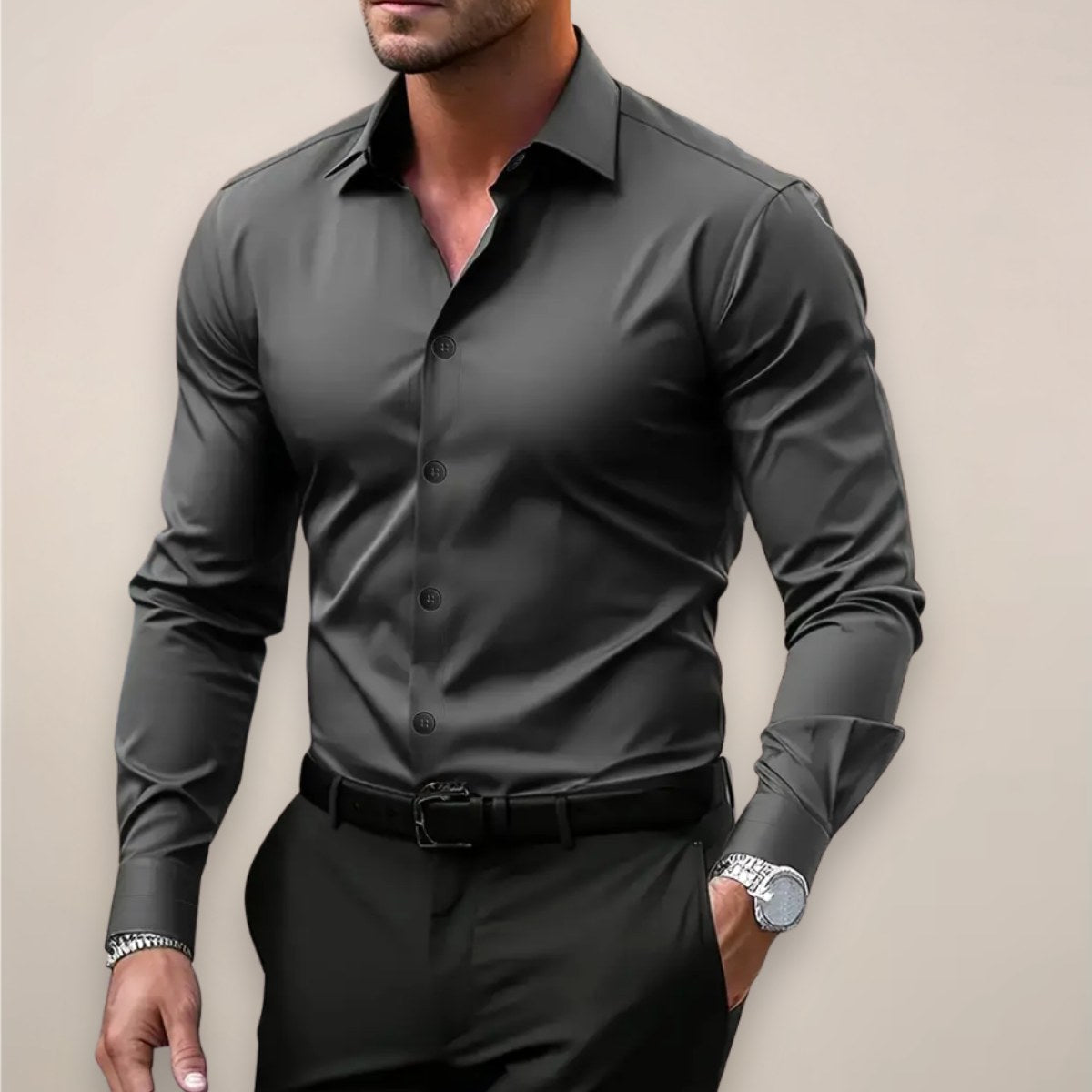 James | Herren langärmeliges elegantes Hemd, tailliert geschnittenes Businesshemd | Nomadnts | Dark Grey