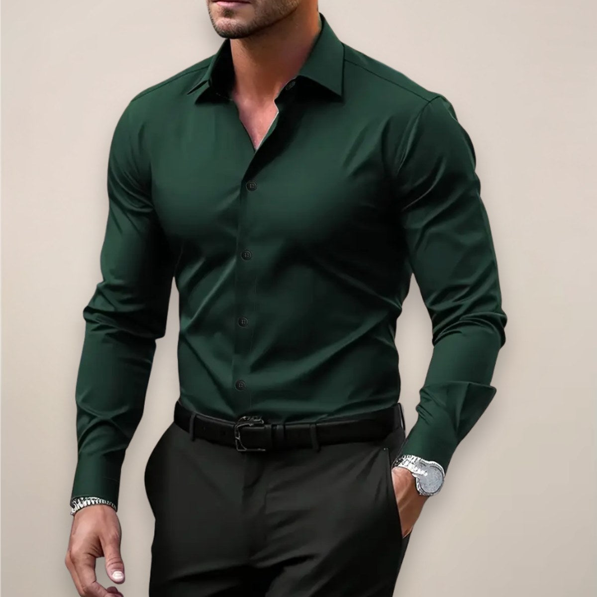James | Herren langärmeliges elegantes Hemd, tailliert geschnittenes Businesshemd | Nomadnts | Dark Green