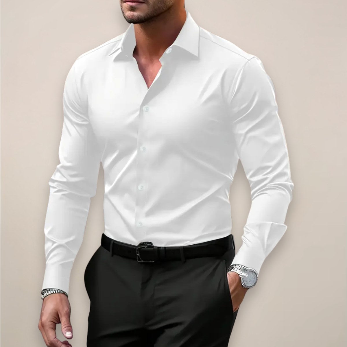James | Herren langärmeliges elegantes Hemd, tailliert geschnittenes Businesshemd | Nomadnts | White