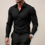 James | Herren langärmeliges elegantes Hemd, tailliert geschnittenes Businesshemd | Nomadnts | Black